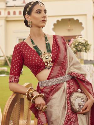 Elora ethnic wear printed patola silk saree (beige) 2
