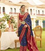 Elora Ethnic Wear Printed Patola Silk Blend Saree (Navy Blue)
