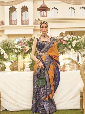 Elora ethnic wear printed patola silk saree (mustard) 1