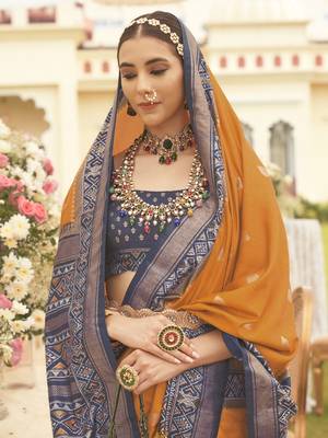 Elora ethnic wear printed patola silk saree (mustard) 2