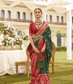 Elora Ethnic Wear Printed Patola Silk Blend Saree (Dark Green)