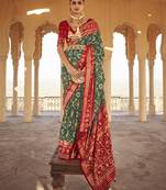 Elora Gold Printed Patola Silk Blend Saree For Women (Pine Green)