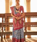 Elora  Gold Printed Patola Silk Blend Saree For Women (Grey)