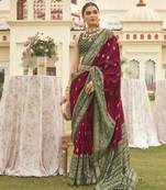 Elora Ethnic Wear Printed Patola Silk Blend Saree (Maroon)