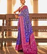 Elora  gold printed patola silk saree for women (purple)