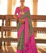 Elora  Gold Printed Patola Silk Blend Saree For Women (Henna Green)