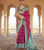 Elora  gold printed patola silk saree for women (pink)