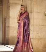 Elora floral printed soft silk banarasi saree for women (purple)