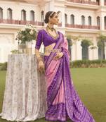 Elora Ethnic Wear Printed Patola Silk Blend Saree (Baby Pink)