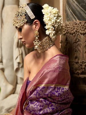 Elora floral printed soft silk banarasi saree for women (purple) 3