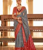 Elora  Gold Printed Patola Silk Blend Saree For Women (Grey)