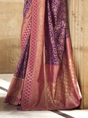 Elora floral printed soft silk banarasi saree for women (purple) 4