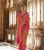 Elora floral printed soft silk banarasi saree for women (orange)