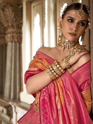 Elora floral printed soft silk banarasi saree for women (orange) 2