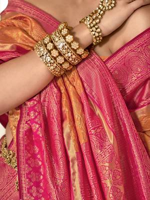 Elora floral printed soft silk banarasi saree for women (orange) 4