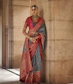 Elora floral printed soft silk banarasi saree for women (blue)