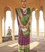 Elora  Gold Printed Patola Silk Blend Saree For Women (Magenta)