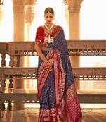 Elora  Gold Printed Patola Silk Blend Saree For Women (Purple)