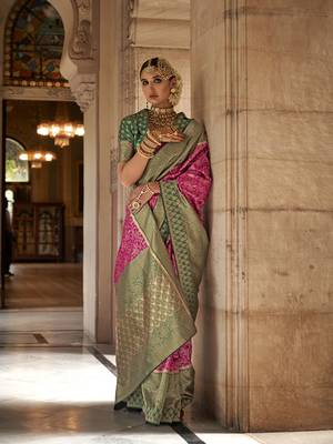 Elora floral printed soft silk banarasi saree for women (pink) 1