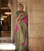 Elora floral printed soft silk banarasi saree for women (pink)