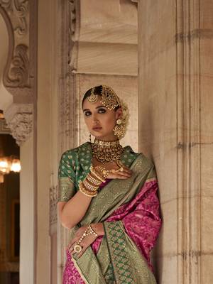 Elora floral printed soft silk banarasi saree for women (pink) 2