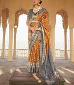 Elora  Gold Printed Patola Silk Blend Saree For Women (Yellow)