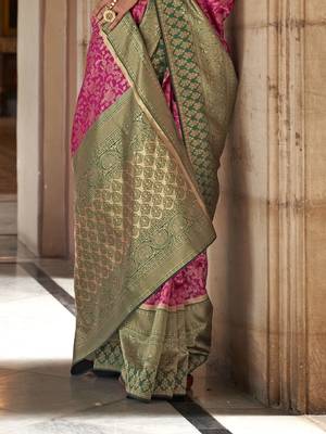 Elora floral printed soft silk banarasi saree for women (pink) 4