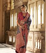 Elora floral printed soft silk banarasi saree for women (dark blue)