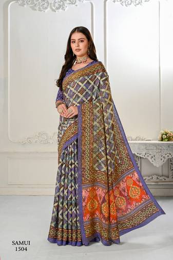 Premium Natural Silk With Jacquard Zari Pure Digital Placement Prints Saree