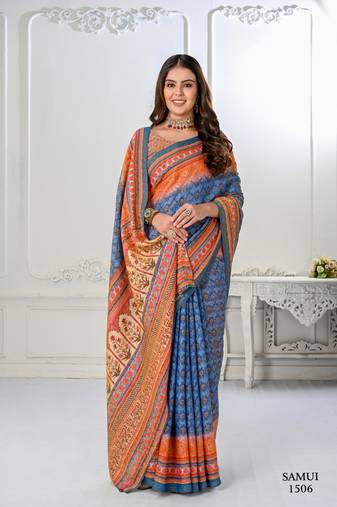Premium Natural Silk With Jacquard Zari Pure Digital Placement Prints Saree