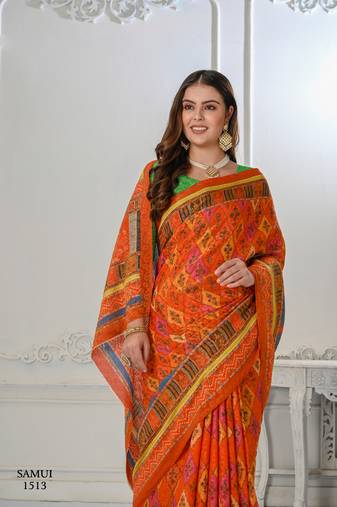Premium Natural Silk With Jacquard Zari Pure Digital Placement Prints Saree