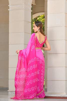 Magenta Bandhani Saree Set Without Blouse 2