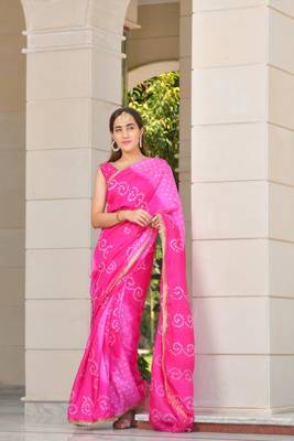 Magenta Bandhani Saree Set Without Blouse 5