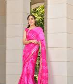 Magenta bandhani saree set ( stitched blouse)