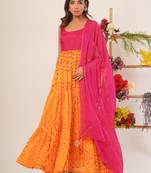 Yellow & magenta anarkali kurti with dupatta
