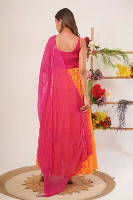 Yellow & magenta anarkali kurti with dupatta 2