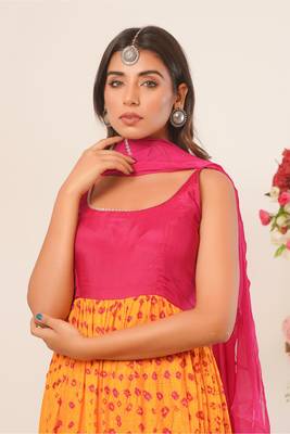 Yellow & magenta anarkali kurti with dupatta 3