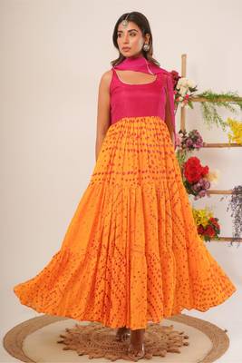 Yellow & magenta anarkali kurti with dupatta 4