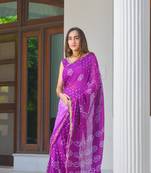 Purple Bandhani Saree Set Without Blouse