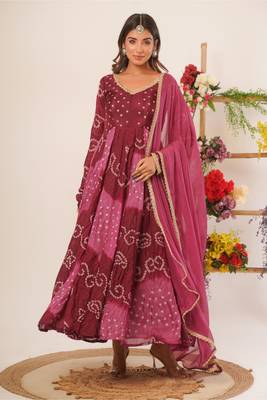 Mauve bandhani anarkali kurti with dupatta 1