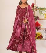 Mauve bandhani anarkali kurti with dupatta