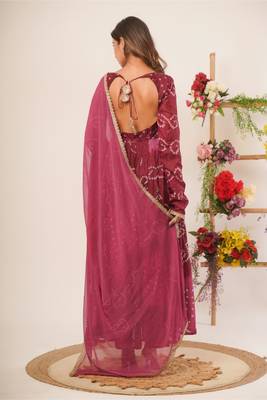 Mauve bandhani anarkali kurti with dupatta 2