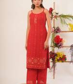 Red chikankari suit set with dupatta