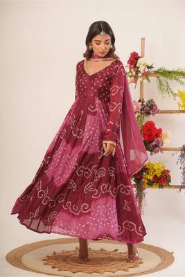 Mauve bandhani anarkali kurti with dupatta 4