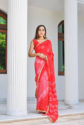 Red bandhani saree set ( stitched blouse) 1