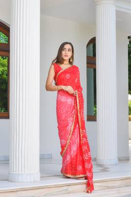Red bandhani saree set ( stitched blouse) 2