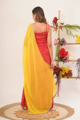 Red bandhani sharara set with dupatta 2