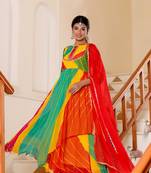 Multicolor leheriya anarkali kurti with dupatta