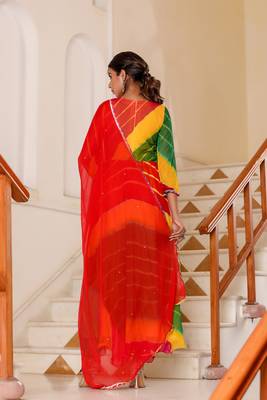 Multicolor leheriya anarkali kurti with dupatta 2