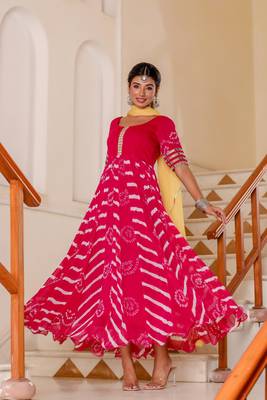 Magenta mirror work anarkali kurti with dupatta 1
